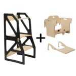 Transformable learning tower Modustep and high chair combo