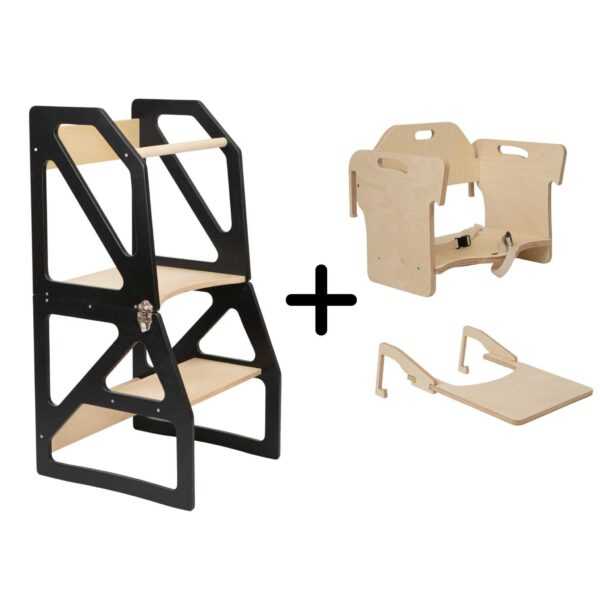Torre da cucina trasformabile Modustep completo Torre Montessori Trasformabile Modustep e Accessorio Seggiolone - Kit Completo